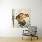 Tenture Coq doré art japonais (En situation (horizontale))
