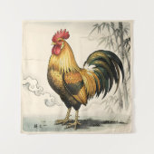 Tenture Coq doré art japonais (Devant)