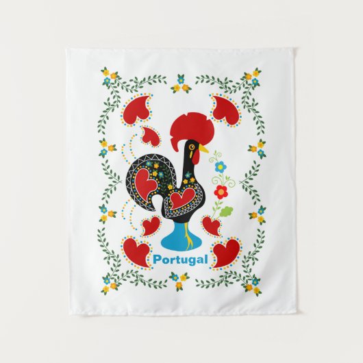 Tenture Coq traditionnel du Portugal en noir (Devant)