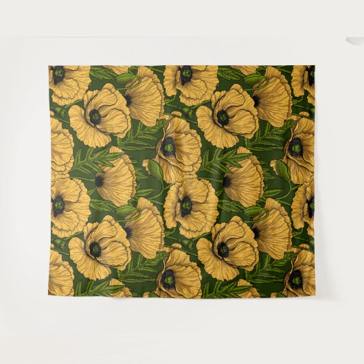 Tenture Coquelicots jaunes sur vert foncé (Devant (Horizontal))