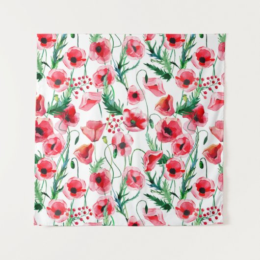 Tenture Coquelicots rouges : illustration florale à l'aqua (Devant)