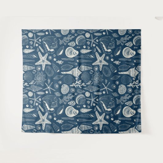 Tenture Coques de mer sur bleu foncé (Devant (Horizontal))