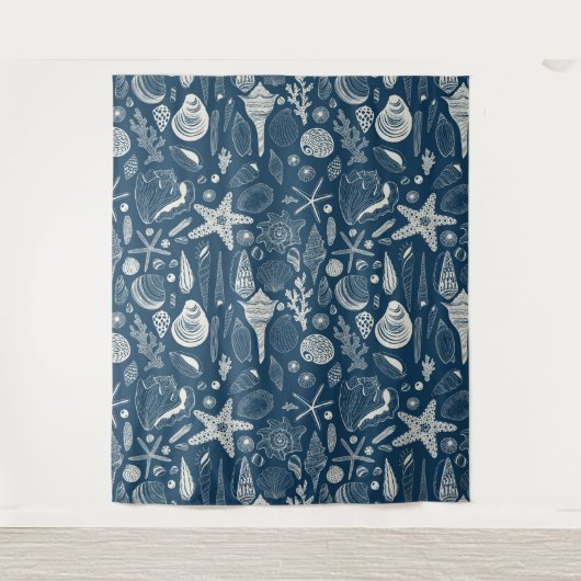 Tenture Coques de mer sur bleu foncé (Devant)