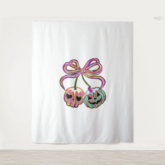 Tenture Coquette Citrouille cerises Halloween (Devant)