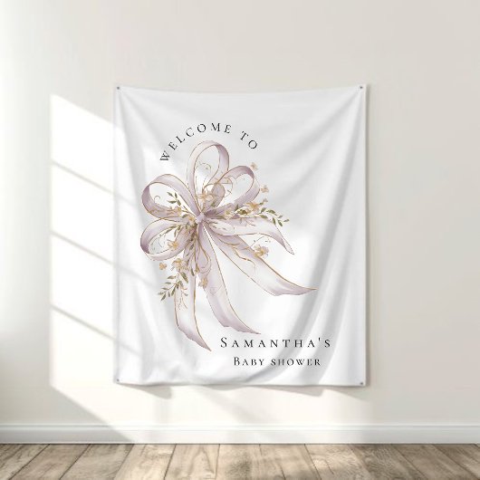 Tenture Coquette purple bow baby shower Backdrop
