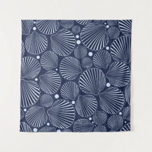Tenture Coquillages bleus, motif de mer d'été.