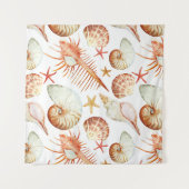 Tenture Corail avec les coquilles et le motif de crabes (Devant (Horizontal))