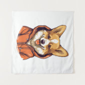 Tenture Corgi drôle portant un sweat à capuche (Devant (Horizontal))