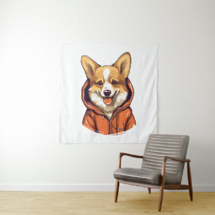 Tenture Corgi drôle portant un sweat à capuche