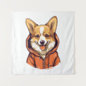 Tenture Corgi drôle portant un sweat à capuche (Devant)