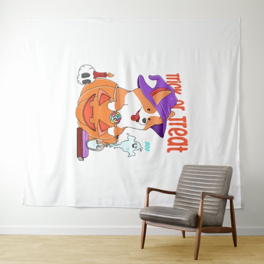 Tenture Corgi Halloween (En situation (horizontale))