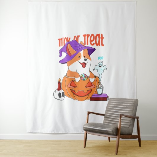 Tenture Corgi Halloween (En situation)