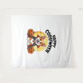 Tenture Corgiween d'Halloween, chien corgi effrayant (Devant (Horizontal))