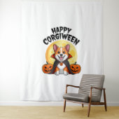 Tenture Corgiween d'Halloween, chien corgi effrayant (En situation)