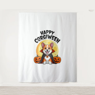 Tenture Corgiween d'Halloween, chien corgi effrayant