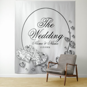 Tenture Cortège de mariage coeurs argent gris élégant