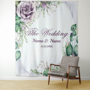 Tenture Cortège de mariage floral violet feuillage vert ru