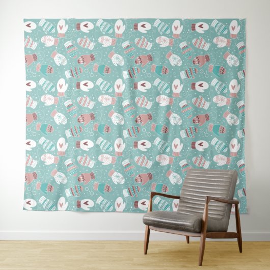 Tenture Cosy hiver Noël Mittens Motif à Mint (En situation (horizontale))