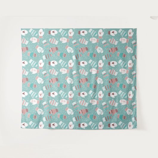 Tenture Cosy hiver Noël Mittens Motif à Mint (Devant (Horizontal))