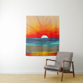 Tenture Coucher de soleil de l'océan en orange et bleu (En situation)