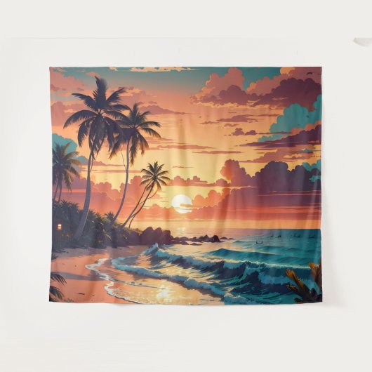 Tenture Coucher de soleil de plage tropicale large (Devant (Horizontal))