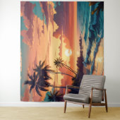 Tenture Coucher de soleil de plage tropicale large (En situation)