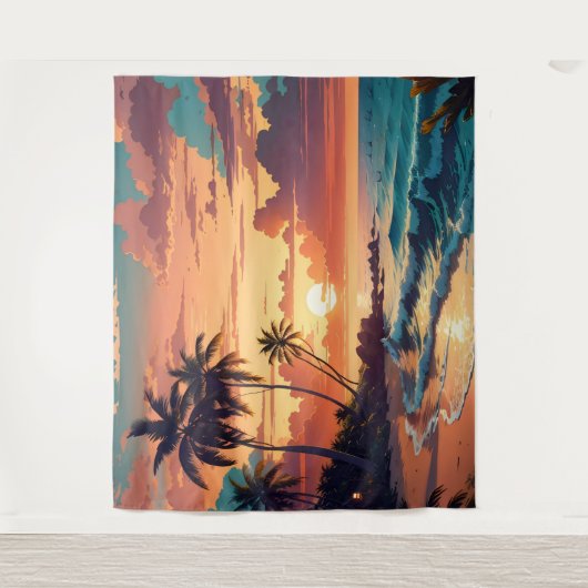 Tenture Coucher de soleil de plage tropicale large (Devant)