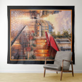 Tenture Coucher De Soleil Doré Sur Un Café De Ville Pluvie (En situation (horizontale))