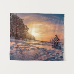 Tenture Coucher de soleil sur la côte de la mer d'hiver