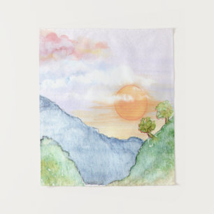 Tenture Coucher de soleil sur les montagnes et les arbres