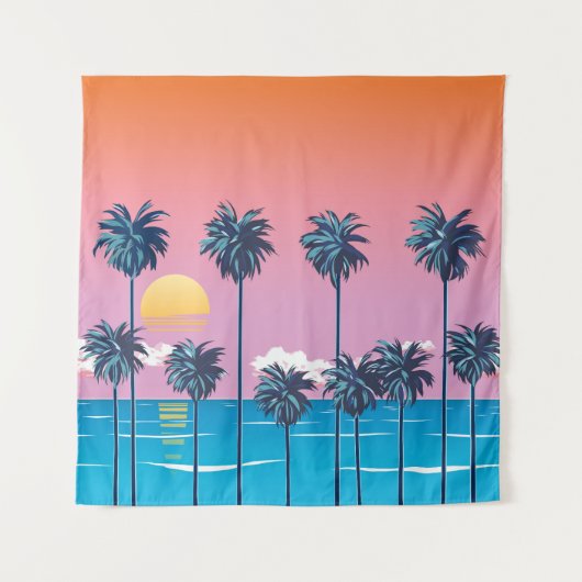 Tenture Coucher de soleil tropical : Illustration de plage (Devant)