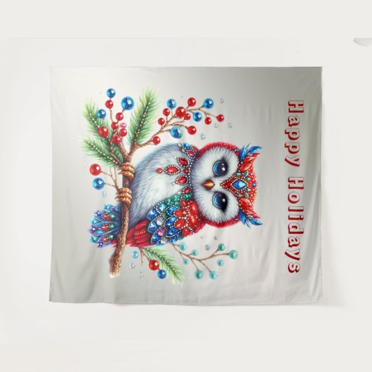 Tenture Couleur de Noël Chouette de Noël (Devant (Horizontal))