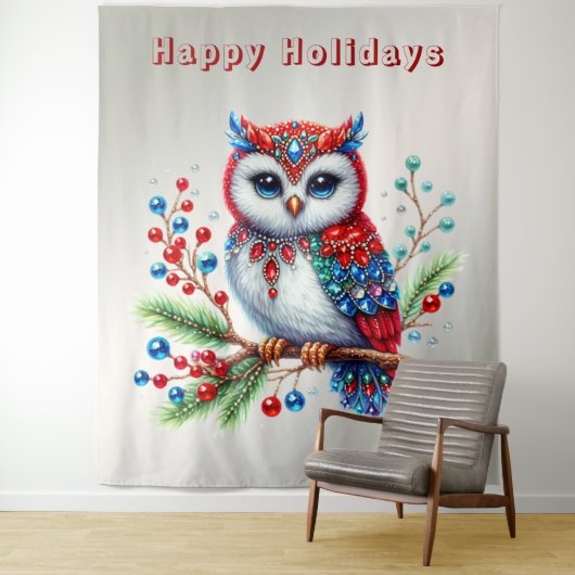 Tenture Couleur de Noël Chouette de Noël (En situation)