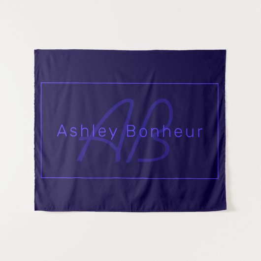 Tenture Couleurs Deep Purple Modernes | Nom et Monogramme (Devant (Horizontal))