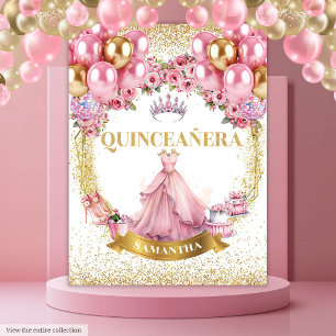 Tenture Coupe en or rose Quinceañera en toile de fond en b
