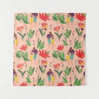 Tenture couple amoureux marche parmi les fleurs