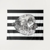 Tenture Couple de mariage dansant squelette rayé amour (Devant (Horizontal))