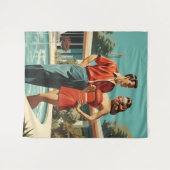 Tenture Couple des années 50 au bord de la piscine (Devant (Horizontal))