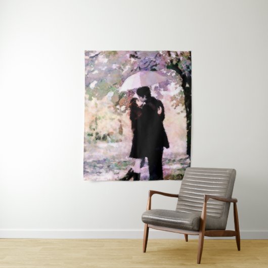 Tenture Couple en amour S'embrasser dans la pluie Art Abst (En situation)