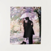 Tenture Couple en amour S'embrasser dans la pluie Art Abst (Devant)