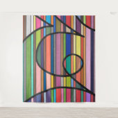 Tenture Courbes noires abstraites rayées multicolores (Devant)