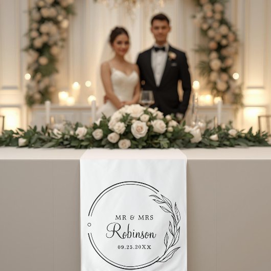 Tenture Coureur de table de mariage floral à script élégan
