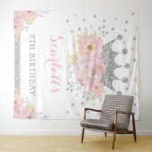 Tenture Couronne bébé argent floral rose princesse anniver (En situation (horizontale))