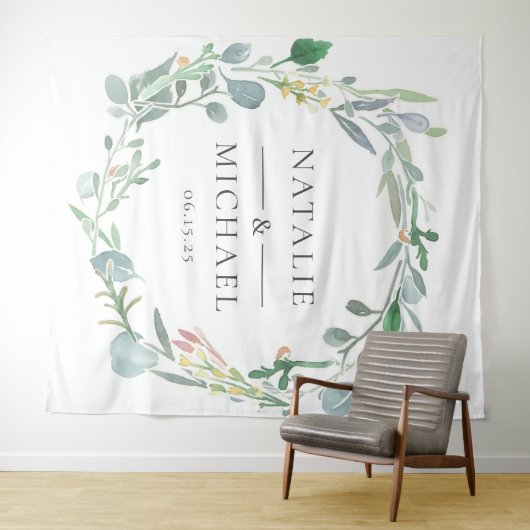 Tenture Couronne de feuillage d'eucalyptus à l'aquarelle p (En situation (horizontale))