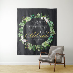 TENTURE COURONNE DE FEUILLES D'OR NOIR ÉTOILE DE BIENVENUE