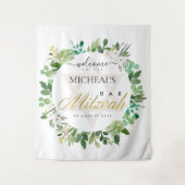 TENTURE COURONNE DE FEUILLES OR VERT MITZVAH DE BIENVENUE  (Devant)