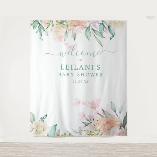 Tenture Couronne de fleurs à l'aquarelle dans les tons pas (Devant)