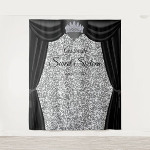 Tenture Couronne de princesse Sweet 16 Noir Rideau Argenté