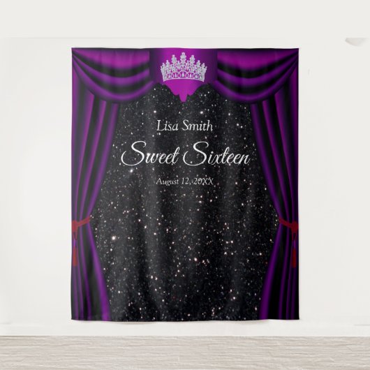 Tenture Couronne de princesse Sweet 16 Violet Rideau Noir (Devant)