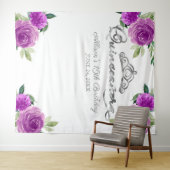 Tenture Couronne de Quinceanera argentée avec fond floral  (En situation (horizontale))